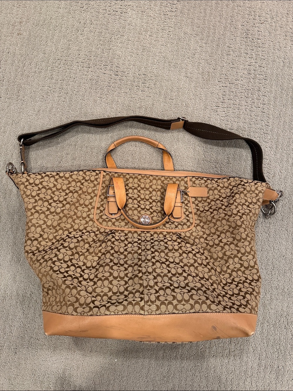 Vintage Coach Signature C Overnight Tote with Leather Trim